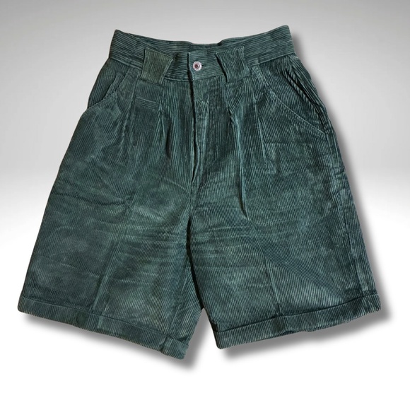 Maggie Lawrence Pants - Vintage Maggie Lawrence Forest Green Corduroy High Rise Bermuda Shorts